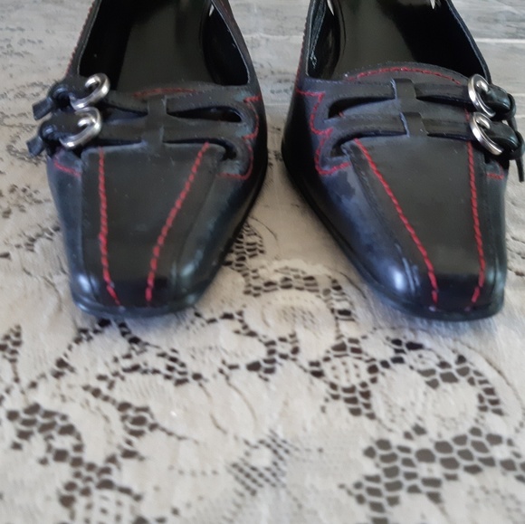 Alfani Black Red Sling Back Heeled Shoes Size 5.5 - Picture 3 of 8